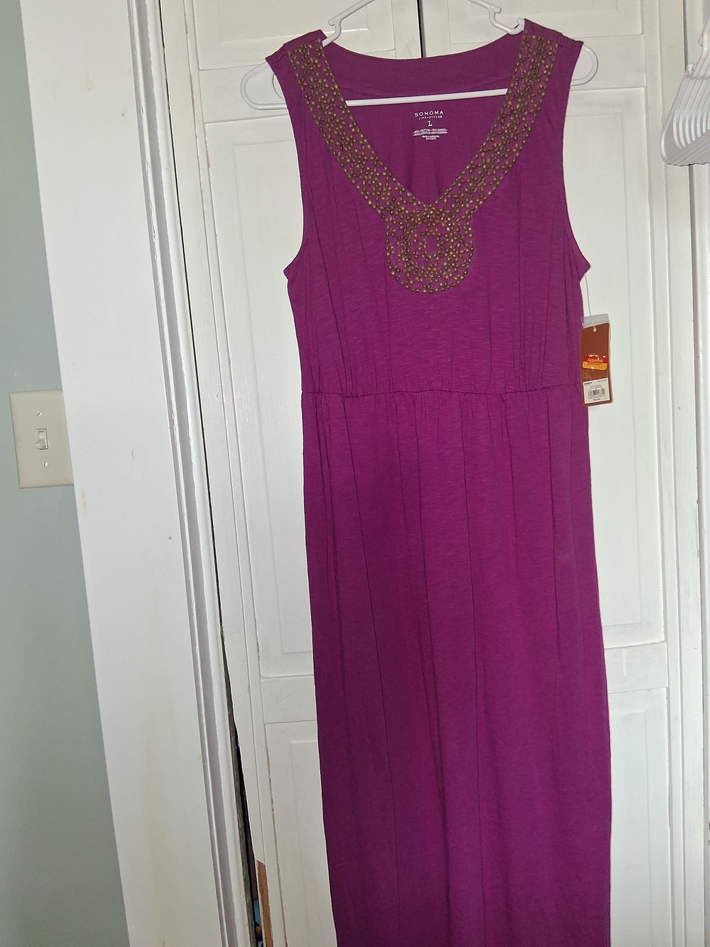 SONOMA Magenta Bead-Detail Sleeveless Maxi Dress - Picture 3 of 14